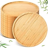 Bamboo Serving Tray Round Bamboo Tray Round Wood Plates Wooden Serving Platter Charcuterie Serving Board with Rim for Kitchen Counter Home Dinning Coffee Table Fruit Plant Pot (12, 13.5 Inch)