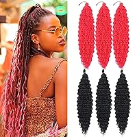 18 Inch Ocean Wave Crochet Hair 3 Packs Black and 3 Packs Pink Color Deep Wave Braiding Hair for Goddess Knotless Braids Natural Black Synthetic Water Wave Braiding Hair for Women