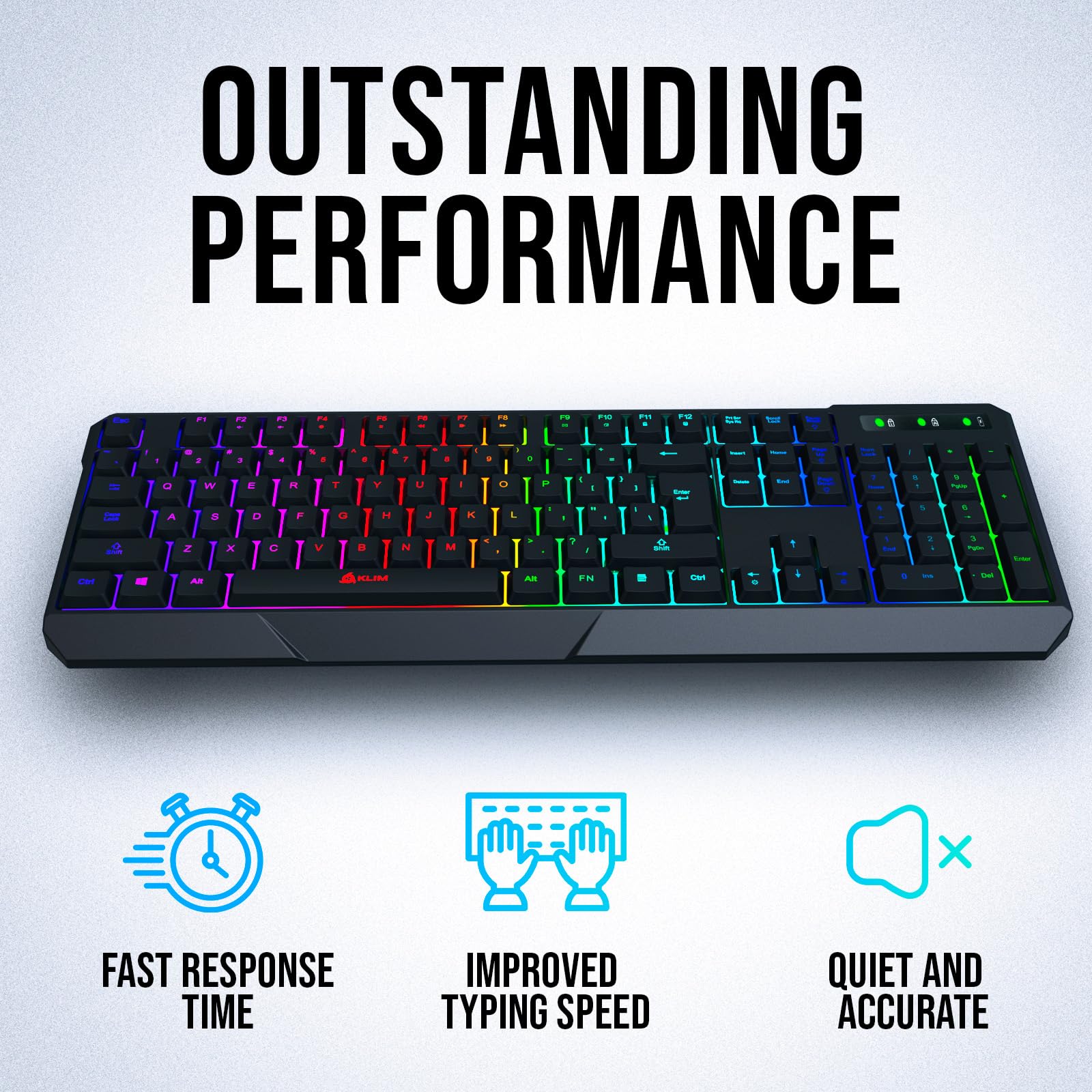 KLIM Chroma Wireless Gaming Keyboard RGB - New 2023 - Long-Lasting Rechargeable Battery - Quick & Quiet Typing - Water Resistant Backlit Wireless Keyboard - Teclado Gamer - PC PS5 PS4 Xbox One Mac