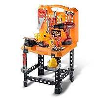 Toy Choi's 82pcs Kids Workbench - STEM Construction Toy Tool Set with Realistic Tools Electric Drill, Tool Bench Gift for Boys Girls Age3-5 4-8