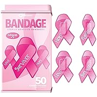 BioSwiss Bandages, Pink Ribbon Shaped Self Adhesive Bandage, Latex Free Sterile Wound Care, Fun First Aid Kit Supplies for Kids, 50 Count