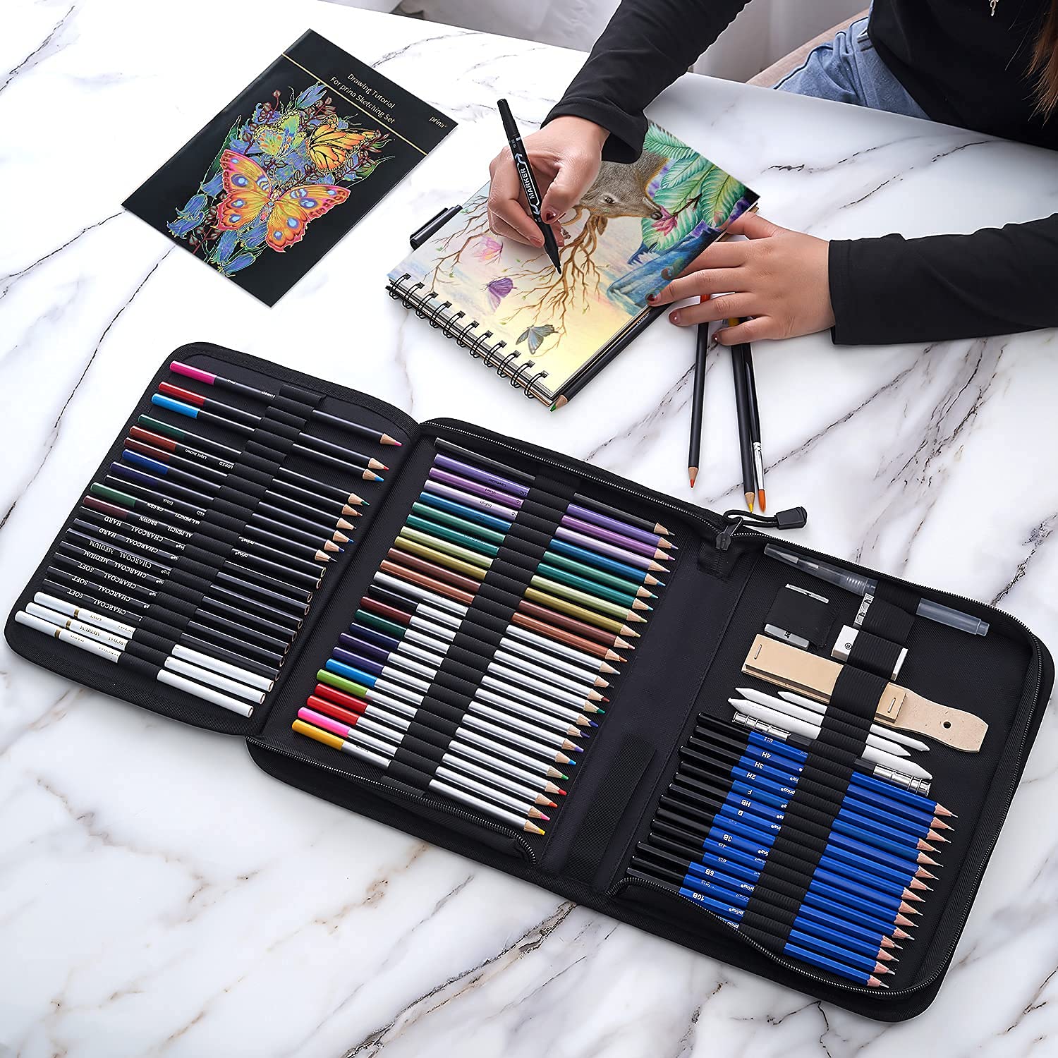 Amazon.com : Drawing Set Sketching Kit 82 Pack, Pro Art Sketch Supplies, 50  Sheets 3 Colors Sketch & 12 Sheets Coloring Book, Watercolor, Metallic,  Sketch, Charcoal, Colored Pencil, for Artists Adults Beginners :