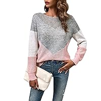 GORGLITTER Women's Color Block Hollow Out Sweaters Long Sleeve Boat Neck Pullover Tops