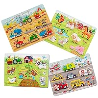 B. toys- Peek & Explore Puzzle 4-Pack- – Wood Toys for Toddlers, Kids – 8 Pieces Each – Vehicles, Trucks, Animals, Barnyard – 2 Years +