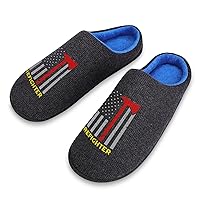 Firefighter Axe Thin Line USA Flag Men's Knitted Cotton Slippers Soft Comfort Warm House Casual Shoes