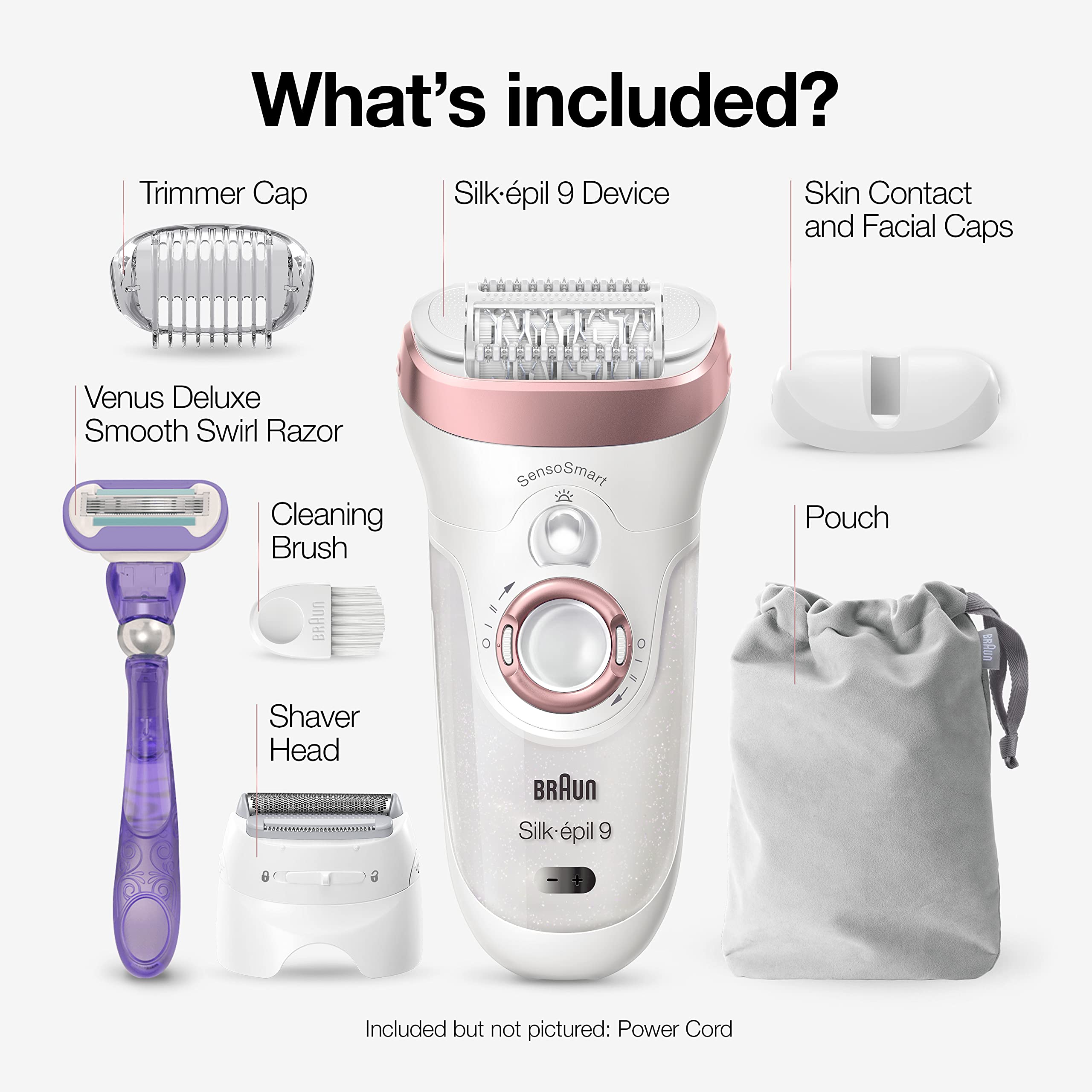 Braun Epilator Silk-épil 9 9-870, Facial Hair Removal for Women, Hair Removal Device, Wet & Dry, Women Shaver & Trimmer, Cordless, Rechargeable, with Venus Extra Smooth Razor