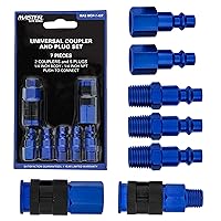 Master Elite Series 7 Piece Air Hose Fittings Set Kit - 2 Universal Air Couplers & 5 I/M Industrial Type Plugs, 1/4