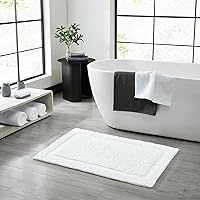 Jean Pierre New York Lydia Border 100% Cotton Bath Mat - Non-Slip Bath Rug - White - 17