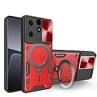Case for Infinix Hot 40i,Military Flashing [Built-in Kickstand] Magnetic Rotate Ring Holder Heavy Duty TPU+PC Shockproof Protect Phone Case for Infinix Hot 40i,X6528B/Smart 8,X6525 (Red)