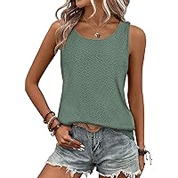 KIRUNDO Womens Tank Tops 2024 Summer Fashion Casual Eyelet Sleeveless Shirts Loose Fit Crew Neck Cute Going Out Tops