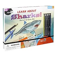 SpiceBox Kids Drawing Coloring Stencil Kit, Learn How to Draw Sharks, Art Kits for Children Fun Activity Set, 6 Ferocious Creative Projects
