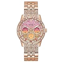 GUESS Ladies Sport Multifunction Duotone Crystal 40mm Watch – Pink Glitz Dial with Rose Gold-Tone Stainless Steel Case & Bracelet
