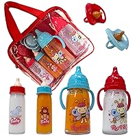 Baby Doll Bottles with Magic Disappearing Milk & Juice Playset, 6pc Pretend Baby Doll Accessories Set 4 Doll Feeding Toy Bottles and 2 Pacifiers, Great Gift for Kids, Toddlers and Little Girls
