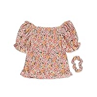Girls' 2-Piece Floral Peasant Top With Scrunchie Set