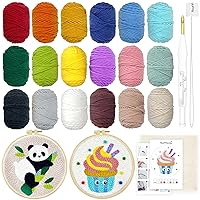 Wool Queen Punch Needle Beginner DIY Kit, 1 Punch Tool /18 Colors Yarn/Two 8.4'' Imitated Wood Hoops & Monk's Cloth and 5 Design Patterns for Kids Starters Craft Gift