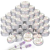 50 Pcs Baby Shower Lavender Scented Candles Gift Travel Tin Soy Wax Candle Aromatherapy Candle Favors for Baby Shower Favors Gifts for Guest, Compound Scent Essential Oil (Baby Girl)