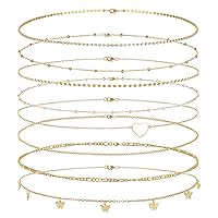Tornito 8Pcs Waist Belly Chain 18K Gold Plated CZ Heart Pearl Snake Bead Sequin Paperclip Belly Chain Summer Beach Sexy Body Chains Jewelry Accessories for Women Girls Adjustable
