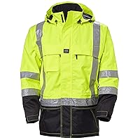 Helly Hansen Potsdam Men's Hi Vis Rain Jacket - Waterproof/Windproof Workwear with Detachable Helmet-Sized Hood, ANSI Class 3
