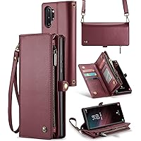 ASAPDOS Samsung Galaxy Note 10+ Plus 6.8” Case Wallet,Retro PU Leather Strap Wristlet Flip Case with Magnetic Closure,[RFID Blocking] Card Holder and Kickstand for Men Women Wine Red