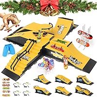 6-in-1 Finger Skateboards for Kids, Finger Skateboard Ramp Set, Finger Skate Park Kit, Mini Finger Skateboard Toys Half Pipe Training Props Gift for Kids & Adults 6 and up(Yellow)