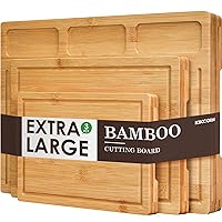 Bamboo Cutting Boards for Kitchen, (Set of 3) Kitchen Chopping Board with 3 Built-In Compartments and Juice Groove Heavy Duty Serving Tray Wood Butcher Block and Wooden Carving Board, Kikcoin