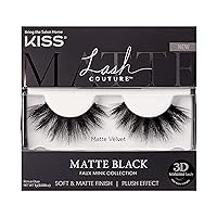 KISS Lash Couture Faux Mink 3D Matte False Eyelashes, Matte Velvet', 16 mm, Includes 1 Pair Of Lash, Contact Lens Friendly, Easy to Apply, Reusable Strip Lashes