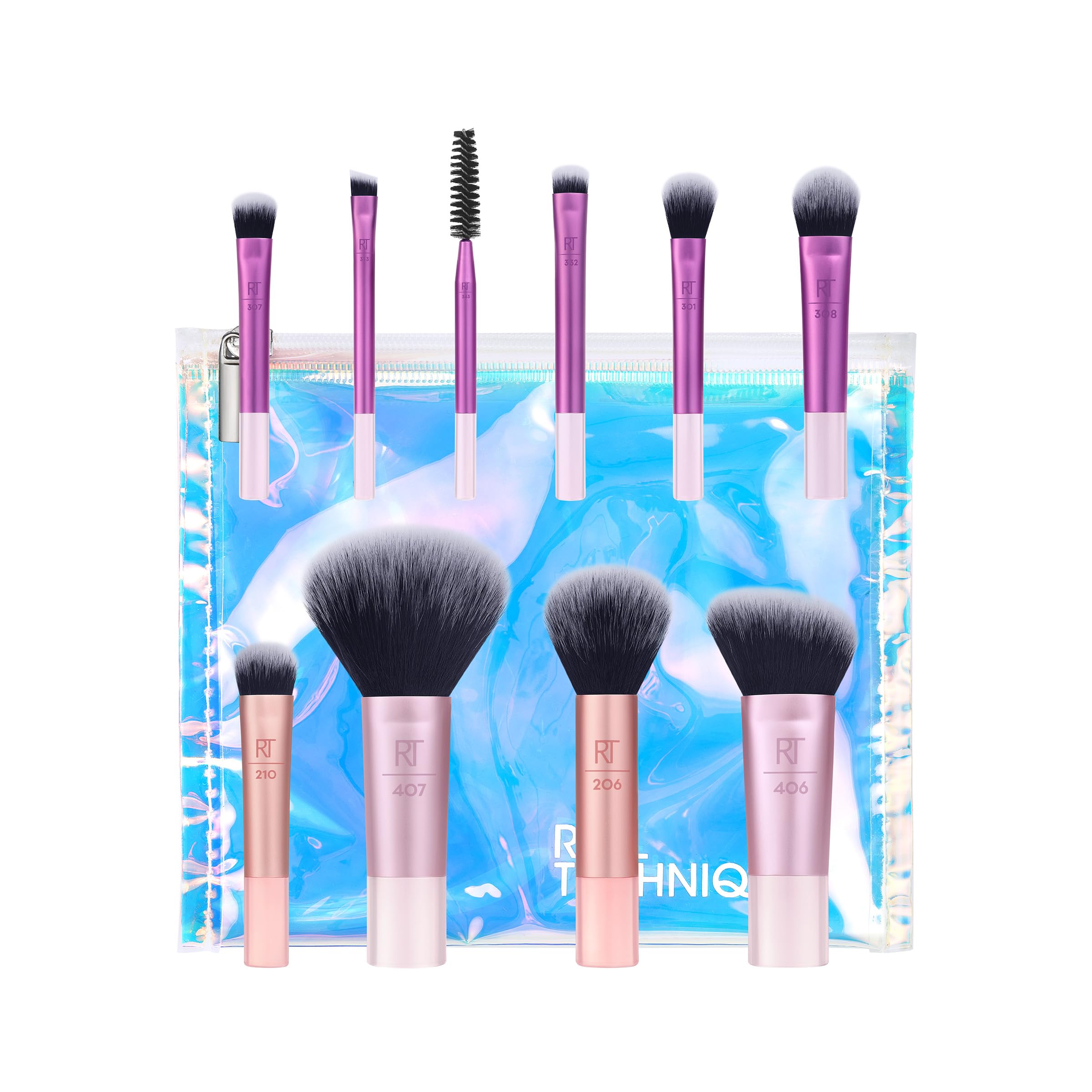 Real Technique Travel Fantasy Mini Brush Kit, Makeup Brushes For Eyeshadow, Highlight, Contour, Powder, & Concealer, Mini Sized Travel Brushes & Makeup Bag, Synthetic Bristles, 11 Piece Set