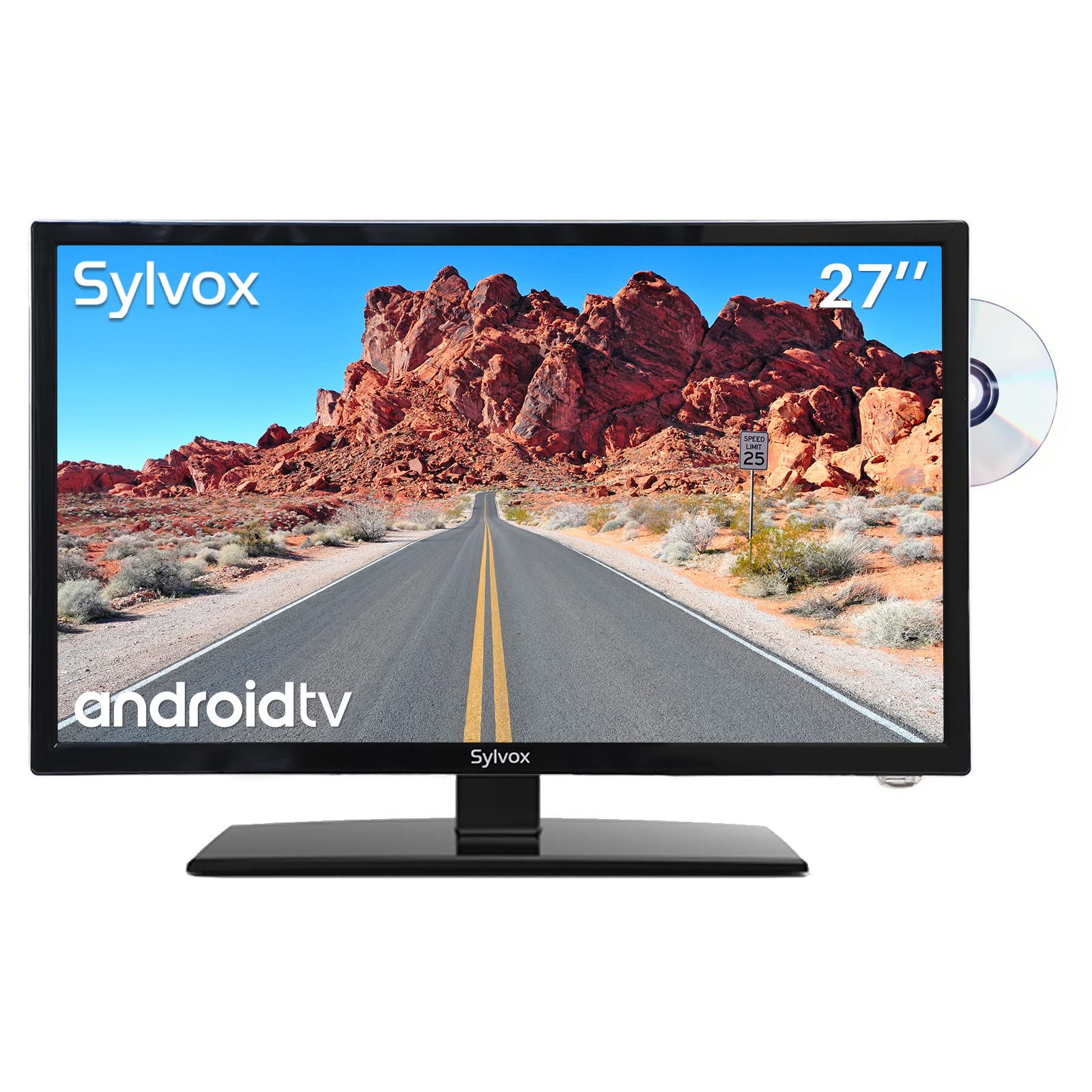 SYLVOX 27 Inch Smart TV 12/24 Volt TV 1080P FHD RV TV Android 11.0 Built-in DVD Player with WiFi Wireless Connection and Digital Noise Reduction Function,Black