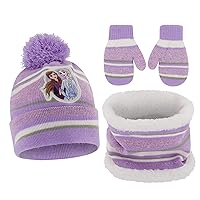 Frozen Disney Girls Toddler Winter Hat, Scarf And Mittens Set 2-4 Elsa & Anna Hat, Scarves And Kids Gloves Sets 4-7