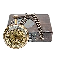 Hassanhandicrafts Antique Vintage Maritime 1956 Marco Polo Brass Pocket Watch with Wooden Box
