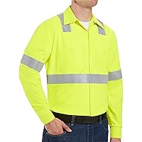 Red Kap Men's Size Flourescent Hi Visibility Class 2 Level 1 Work Shirt, Fluorescent Yellow/Green, X-Large Tall