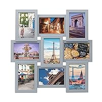 Melannco 18 x 18 Inch 9 Opening Photo Collage Frame, Displays Four 4x6 and Five 6x4 Inch Photos, Gray