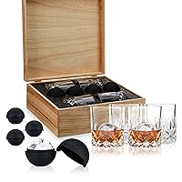 Viski Admiral Whiskey Glass Set - Crystal Old Fashioned Glasses with Ice Spheres in Gift Box - Dishwasher Safe Lowball Glasses 9oz - Set of 8