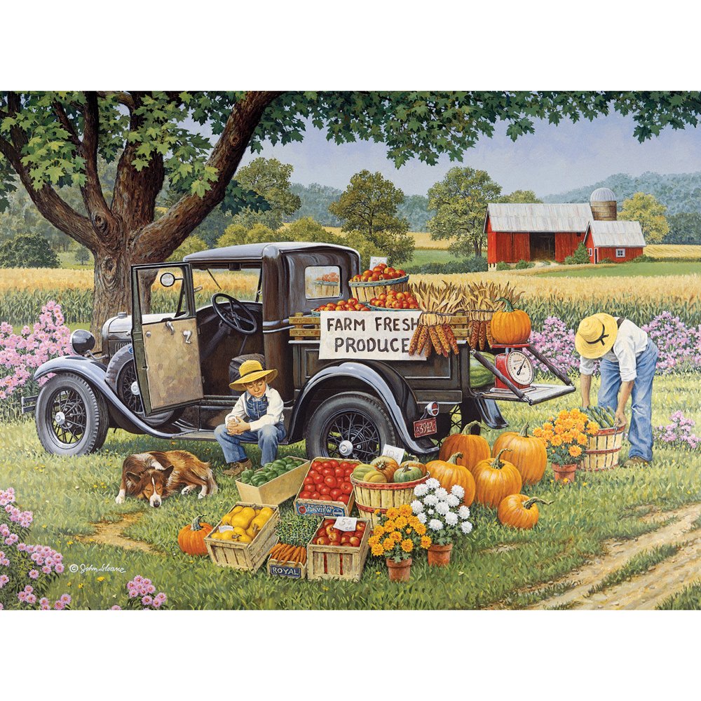 Bits and Pieces - 1000 Piece Jigsaw Puzzles for Adults - ‘Home Grown’ - Fall On The Farm 1000 pc Jigsaw by Artist John Sloane - 20” x 27”