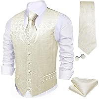 Barry.Wang Formal Men Flower Vest Paisley Jacquard Silk Ties Suit Waistcoat Set Wedding 5PCS