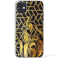 Clear Case Compatible with iPhone 15 14 13 Pro Max 12 Mini 11 SE Xr Xs 8 Plus 7 6s Octopus Design Slim Flexible Lightweight Silicone Cover Protective Geometric Gold TPU Tentacles Kraken