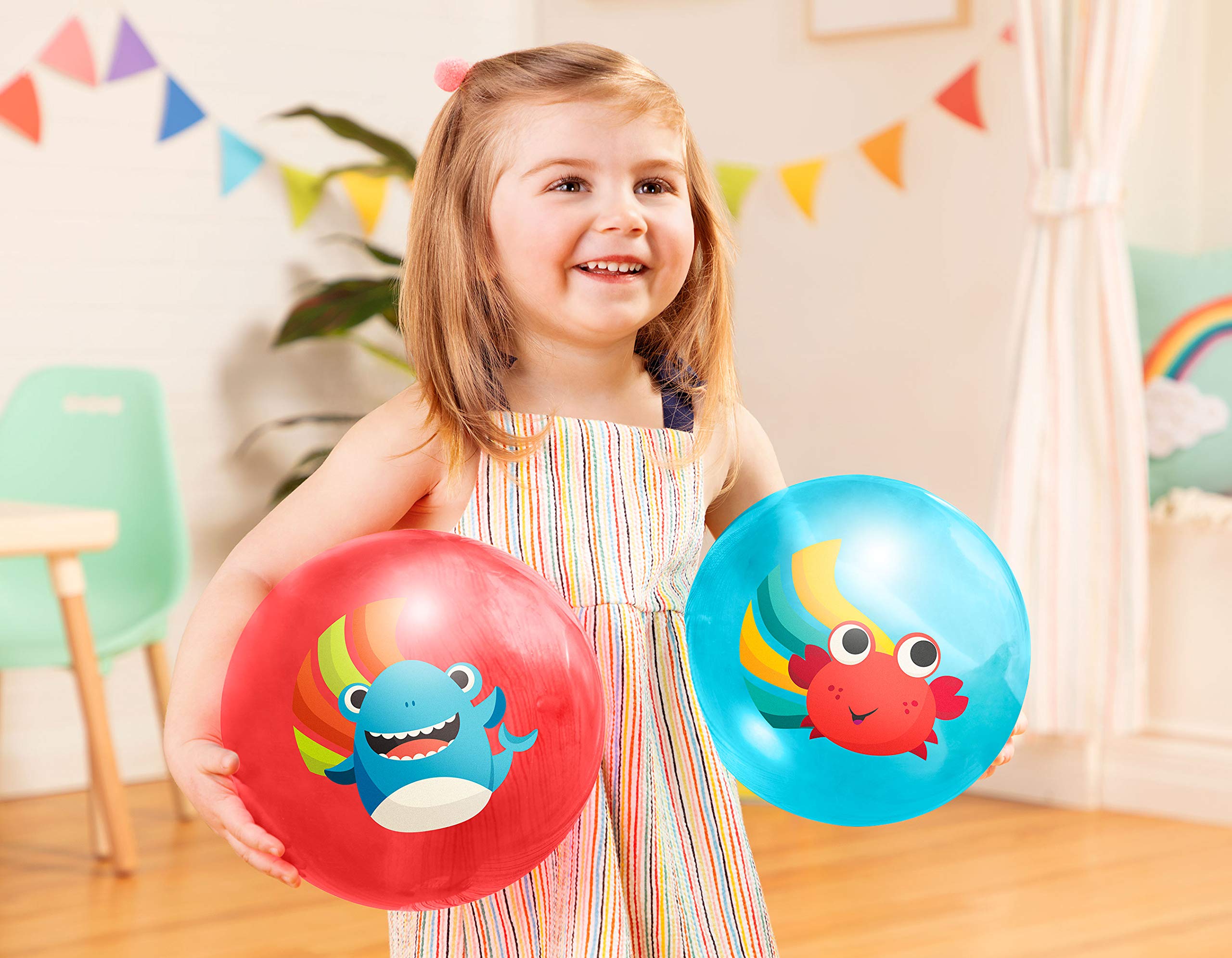 B. Toys – Bouncy Balls for Kids – 2 Pack – 8.5” – Air Pump Included – Shark & Crab Play Balls – Indoor & Outdoor – Playground Games – Bouncin’ Around – 3 Years +