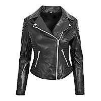 Womens Real Leather Biker Jacket Cross Zip Slim Fit Style Anna