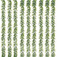 BLEUM CADE 9 Pack Faux Eucalyptus Garland, 5.9Ft/pcs Artificial Greenery Garland Fake Hanging Eucalyptus Vines Garland Decor for Wedding Backdrop Arch Party Home Table Decoration(Grey Green)