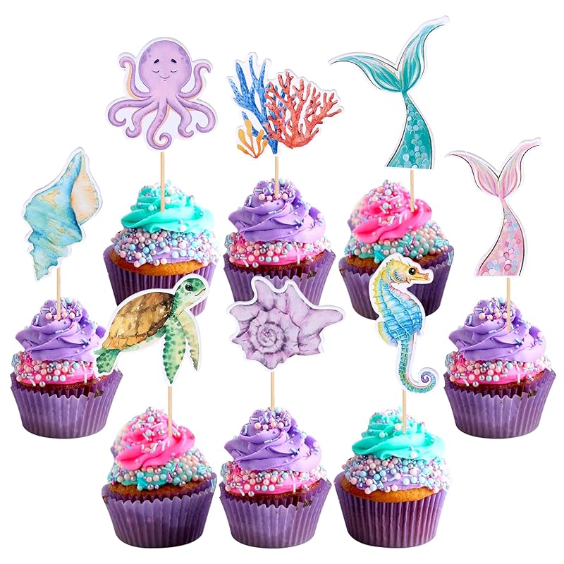 Mua 40 PCS Mermaid Cupcake Toppers Double Sided Under the Sea ...