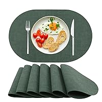 Placemats Set of 6 Indoor Outdoor Place Mats Leather Wipeable Table Mats for Dining Kitchen Kids Green