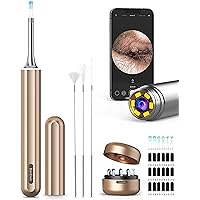 Ear Wax Removal Kit, Ear Cleaner with 1080p HD Camera and 6 Cool White LED Lights Wireless 1080p HD Ear Otoscope with Facial Cleansing Brush for iOS & Android(Gold)