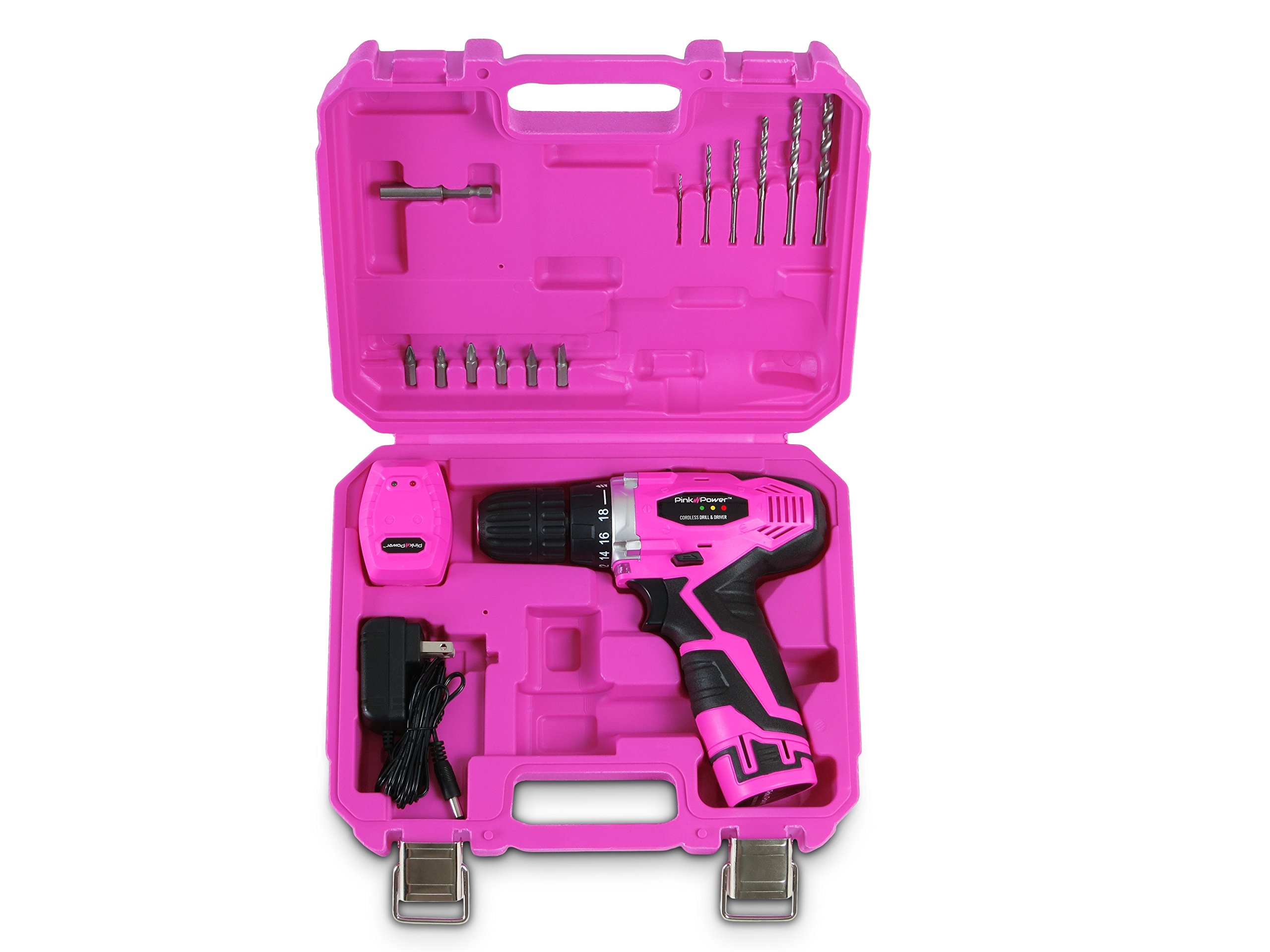 Pink Power Pink Drill Set for Women - 12V Li-Ion Pink Cordless Drill Driver Tool Kit for Women - Electric Screwdriver with Case, Battery, Charger and Bit Set