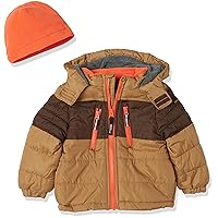 LONDON FOG Boys' Toddler Color Blocked Winter Puffer Jacket with Hat