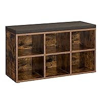 VASAGLE Entryway Shoe Storage Bench with Cushion, 6 Compartments, Adjustable Shelves, Padded Seat, for Bedroom, Entryway, 11.8 x 34.2 x 18.9 Inches, Rustic Brown ULHS023K03