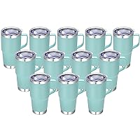 20 oz Stainless Steel Tumbler with Handle Bulk Metal Insulated Tumblers Travel Coffee Mug with Handle Double Wall Tumbler Cup with Lid and Straw, Mint Green 12 Pack