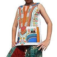 RaanPahMuang Brand Dashiki Childrens Cotton Summer Vest Shirt in White Base