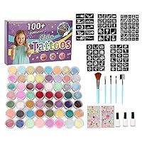 Temporary Tattoo Glitter Kit, Glitter Tattoo Sets with 50 Glitter Powder 6 Luminous Powder and 30ml Long Lasting Glue, Make Up Glitter Kits with Small Comb for Cosplay Parties Art Stage DIY Painting