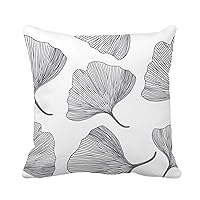 Throw Pillow Cover Green Leaf Ginkgo Biloba Leaves Line Gingko Pattern Alternative 20x20 Inches Pillowcase Home Decorative Square Pillow Case Cushion Cover