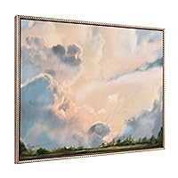 Kate and Laurel Sylvie Beaded Clouds Vintage Framed Canvas Wall Art by Mary Sparrow, 28x38 Gold, Modern Nature Landscape Art for Wall